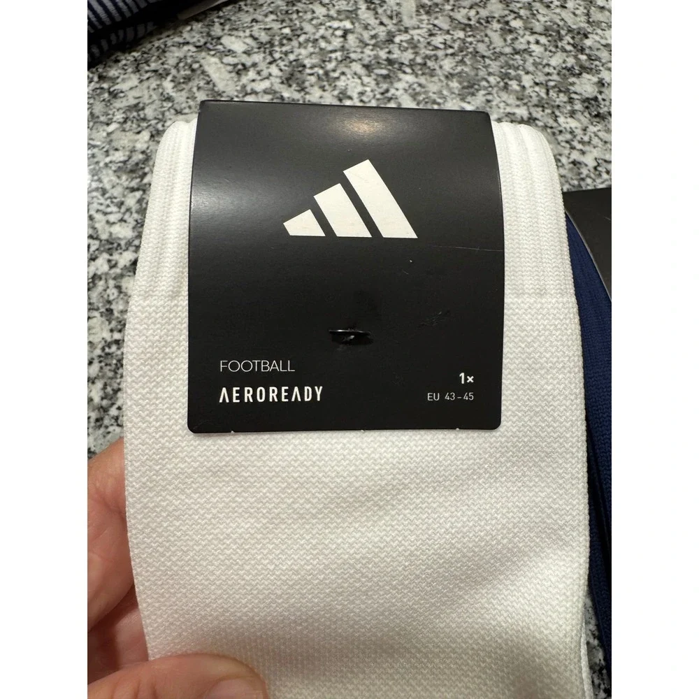 Adidas CU Adisock 23 Football Socks Mens Large White Navy Blue Green 2 Pair Pack